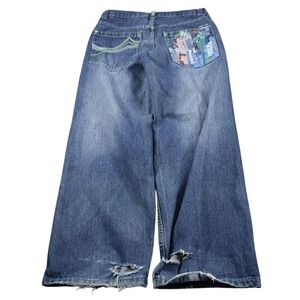 Paco Jeans Womens 18 Blue Wide Leg High Rise Embroidered Denim Pants City Pocket